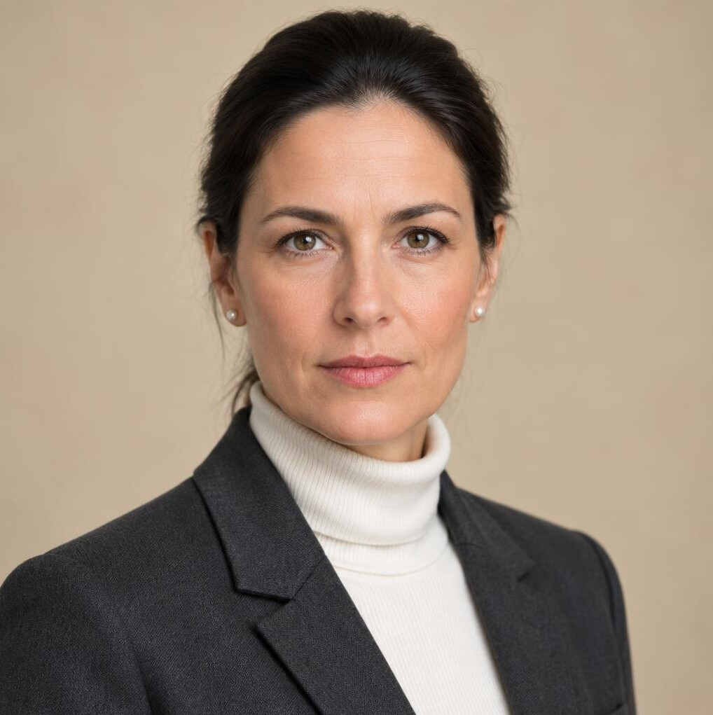 German female researcher in her forties with a serious expression