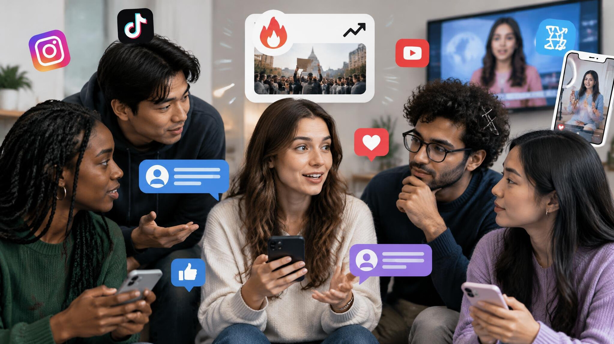 diverse people discussing online